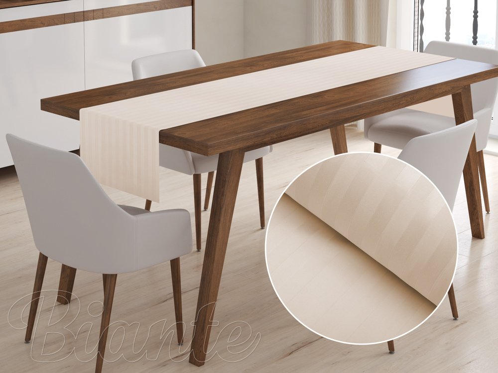 Damaškový behúň na stôl Atlas Grádl béžové pásiky 2 cm DM-018 - Biante.sk