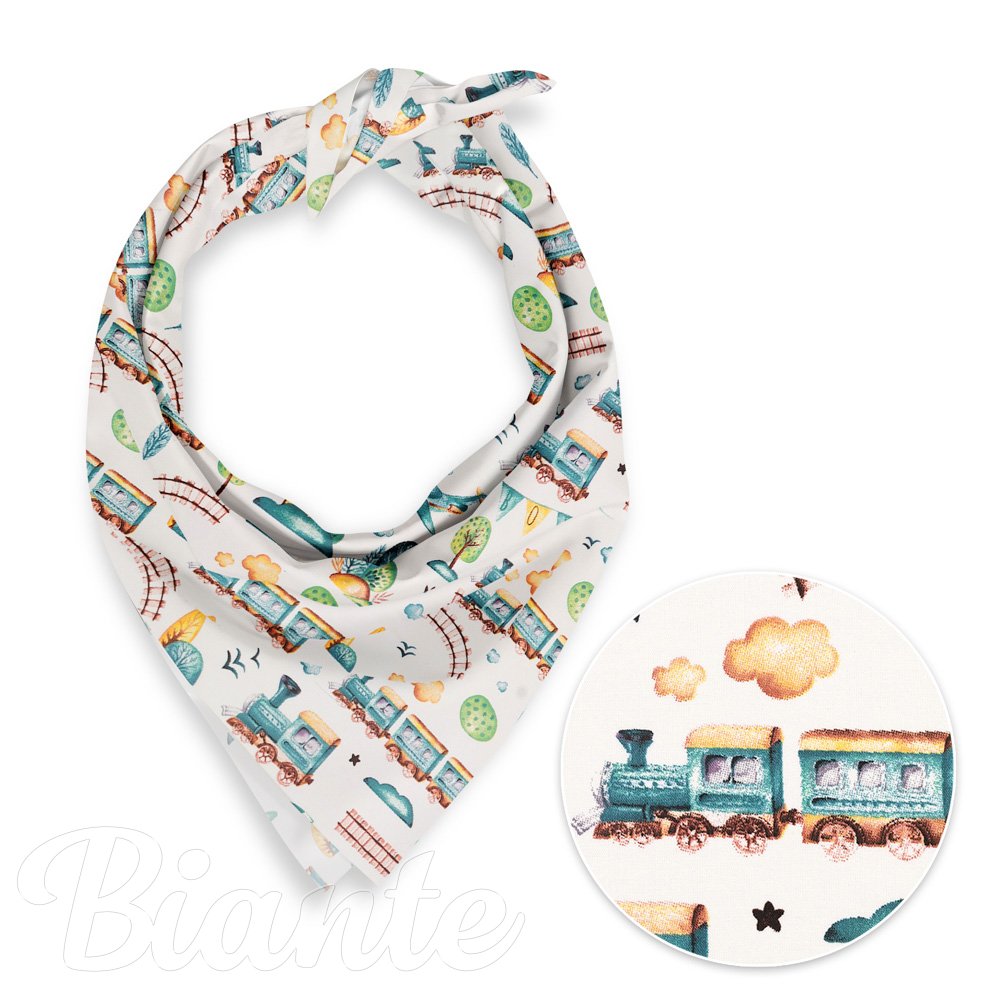 Dětský bavlněný šátek Sandra SA-659 Modrozelené vláčky s letadýlky na bílém - Biante.cz