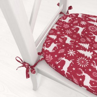 Zamatový oblý podsedák Tamara TMR-045 Vianočné jelene a stromčeky na červenom - 39x37x3 cm - detail 1 - Biante.sk