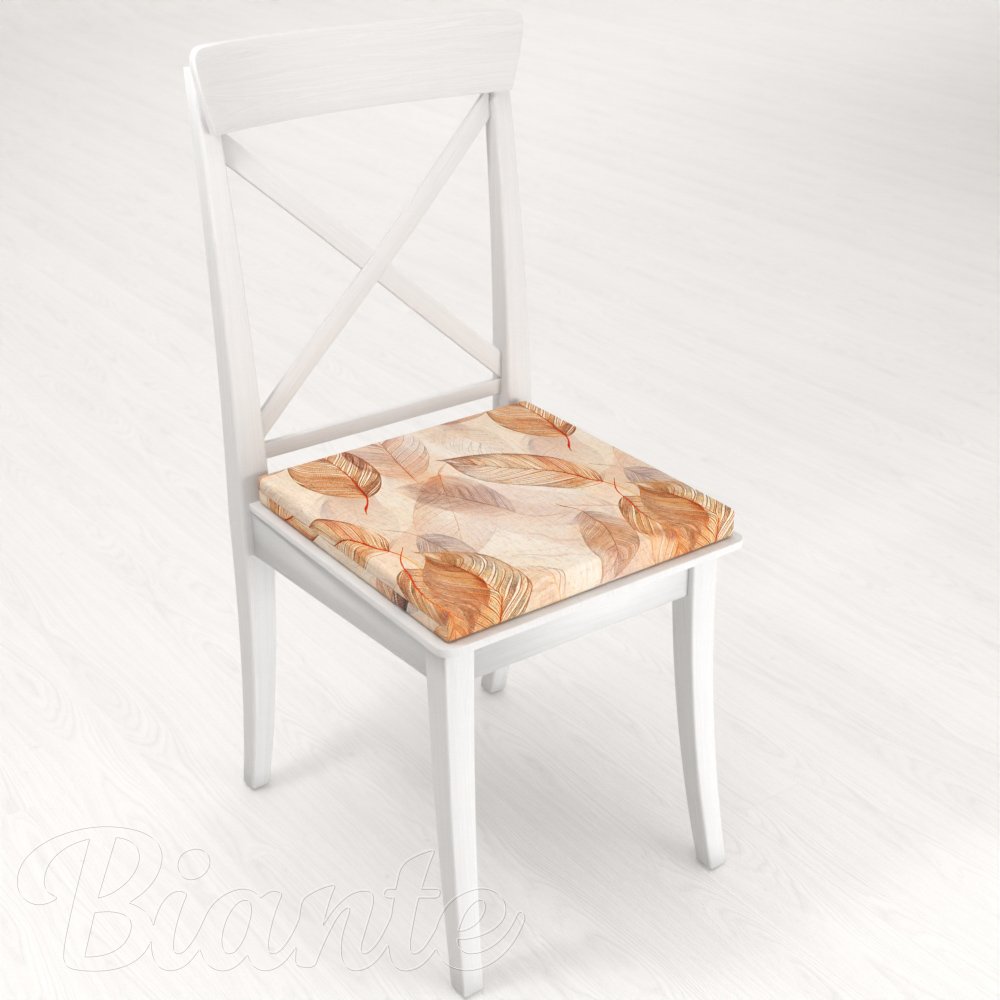 Čtvercový podsedák Elen PM-133 Hnědo-béžové listy na režném - 38x38x3 cm - detail 1 - Biante.cz