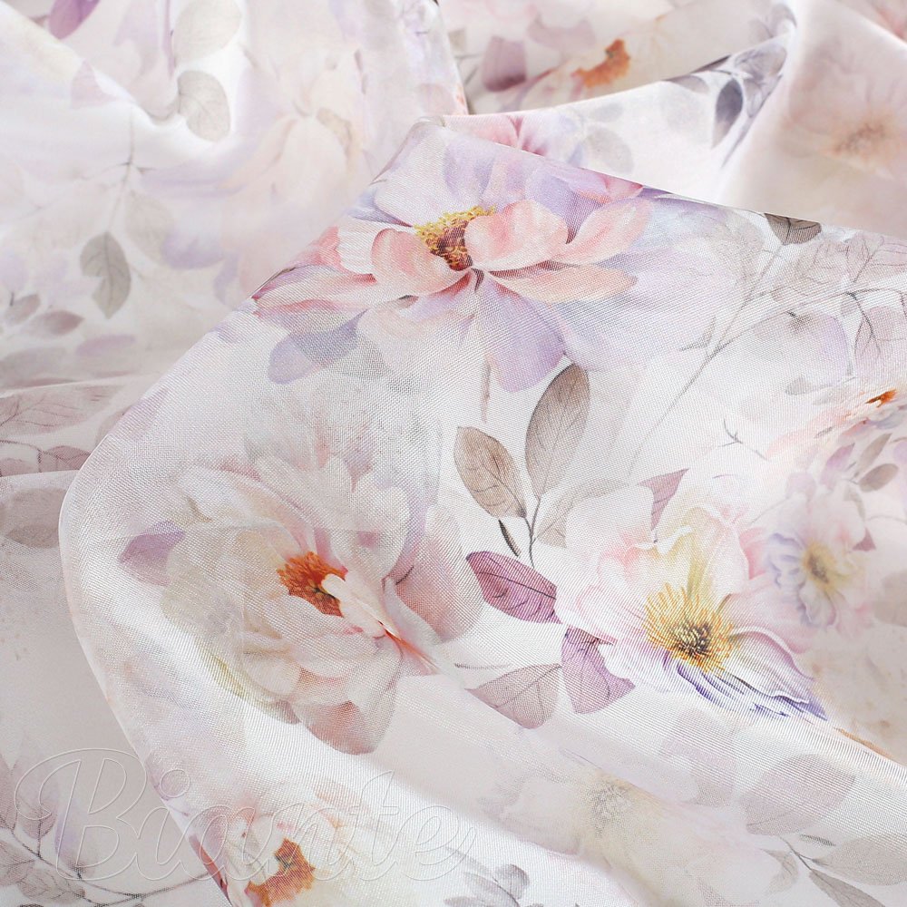 Voál - Plané růže na bílém - ZAC-018 - výška 150 cm - detail 7 - Biante.cz