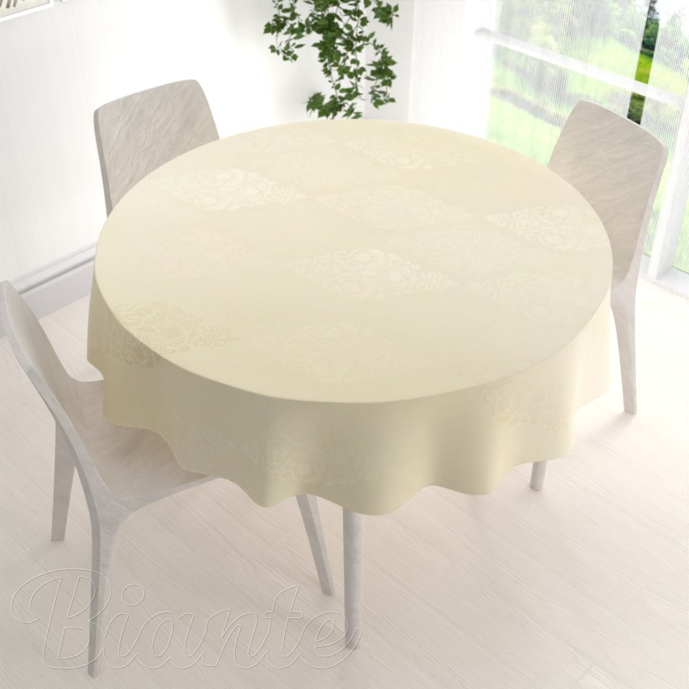 Teflonový kulatý ubrus TF-104 Světle vanilkový zámecký vzor - detail 1 - Biante.cz