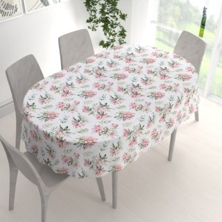 Teflonový oválný ubrus TF-134 Akvarelové květy rododendronu na bílém - detail 1 - Biante.cz