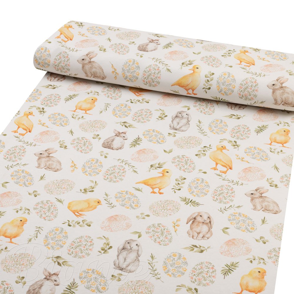 Dekorační látka Leona LN-177 Velikonoční zvířátka a kraslice na bílém - šířka 140 cm - detail 1 - Biante.cz
