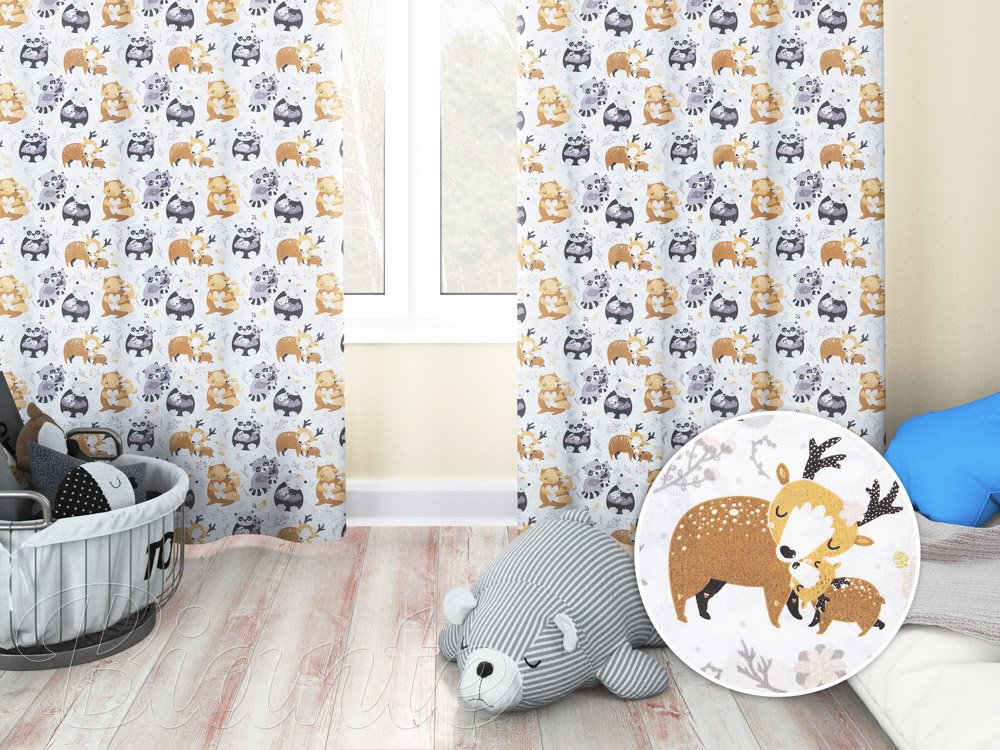 Dětský bavlněný závěs na míru Sandra SA-223 Zvířátka s mláďátky - Biante.cz