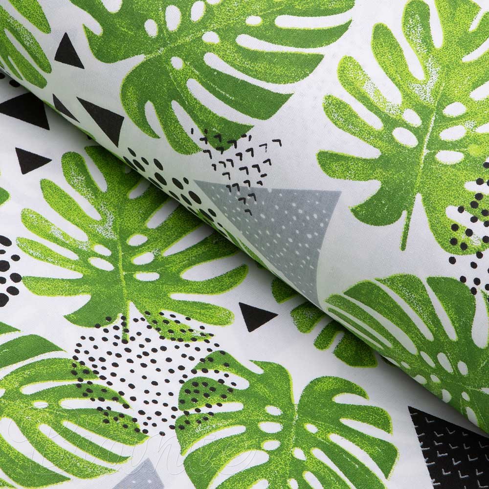 Bavlněná látka/plátno Sandra SA-175 Zelené listy Monstera - šířka 160 cm - Biante.cz