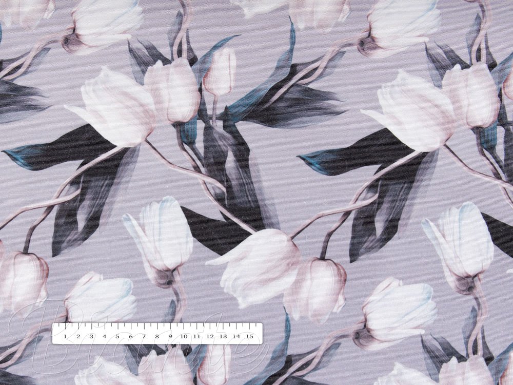 Dekorační látka PM-034 Bílé tulipány na šedém - šířka 150 cm - detail 4 - Biante.cz Dekorační látka PM-034 Bílé tulipány na šedém - šířka 150 cm - detail 4 - Biante.cz