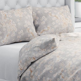 Bavlnené posteľné obliečky Sandra SA-634 Biele čerešňové kvety na sivom - Biante.sk