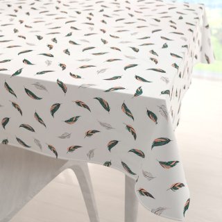 Bavlněný čtvercový ubrus Sandra SA-460 Zeleno-růžová pírka na bílém - Biante.cz