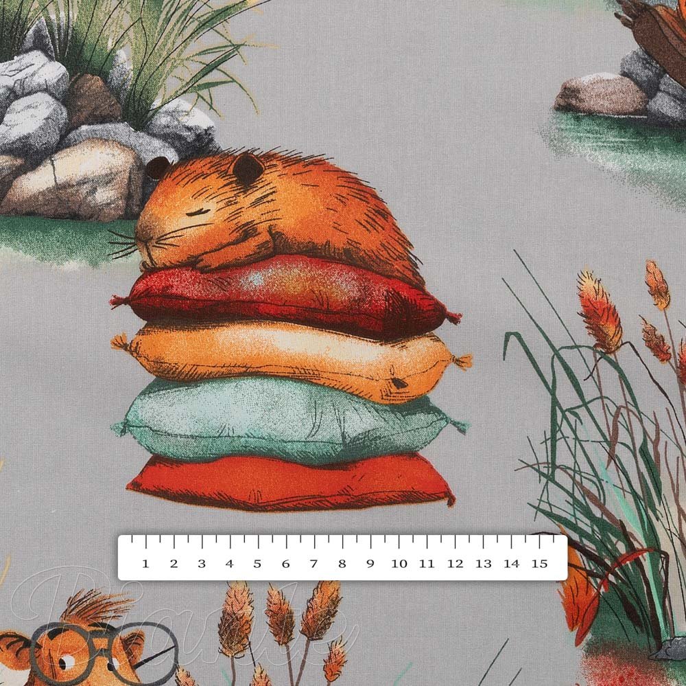 Dětská bavlněná látka/plátno Sandra SA-711 Kapybary na šedém - šířka 160 cm - detail 3 - Biante.cz