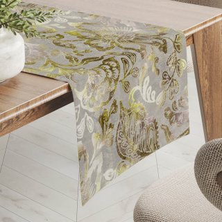 Sametový běhoun na stůl Tamara TMR-055 Abstraktní zelené květy na zelenošedém - Biante.cz Sametový běhoun na stůl Tamara TMR-055 Abstraktní zelené květy na zelenošedém - Biante.cz