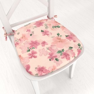 Sametový oblý podsedák Tamara TMR-039 Růžovo-fialové akvarelové květy na světle lososovém - 39x37x3 cm - Biante.cz