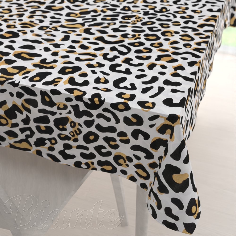 Bavlněný obdélníkový ubrus Sandra SA-409 Leopardí vzor na bílém - Biante.cz