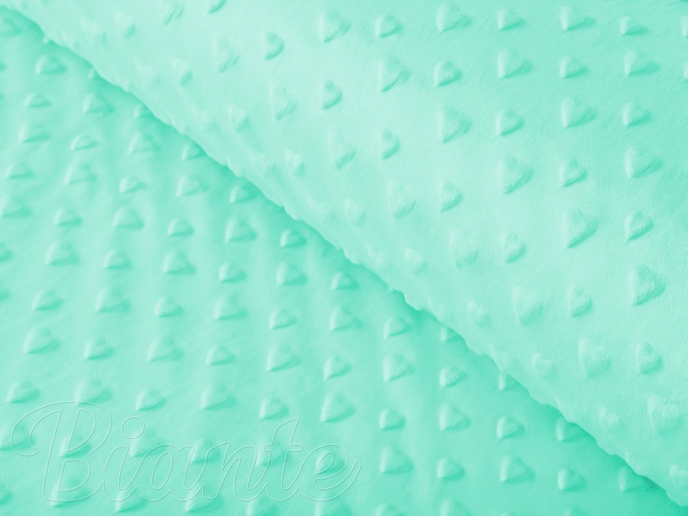 Dětská látka Minky 3D srdíčka MKS-002 Mintová - šířka 150 cm - Biante.cz Dětská látka Minky 3D srdíčka MKS-002 Mintová - šířka 150 cm - Biante.cz