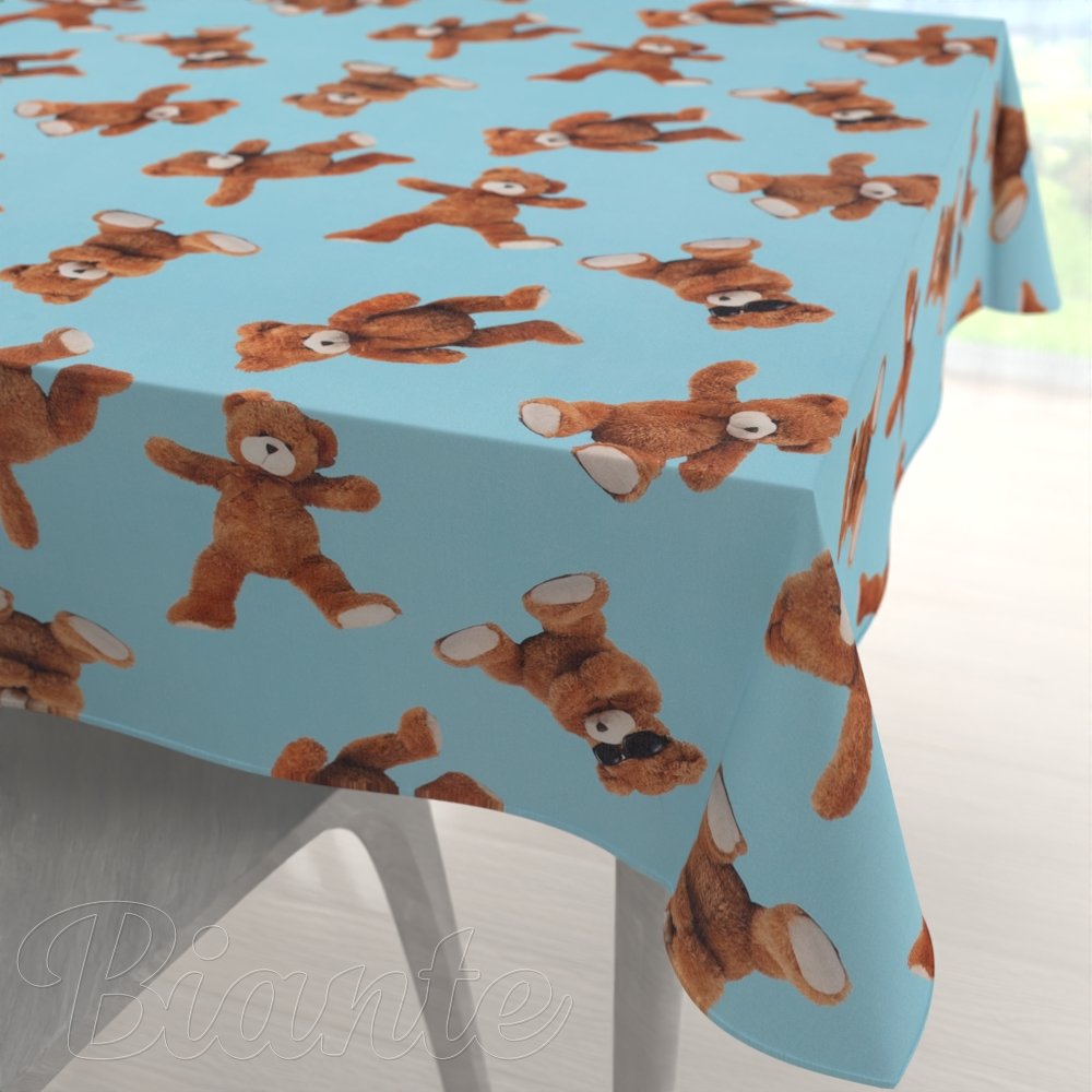 Dětský bavlněný čtvercový ubrus Sandra SA-724 Plyšoví medvídci na modrém - Biante.cz