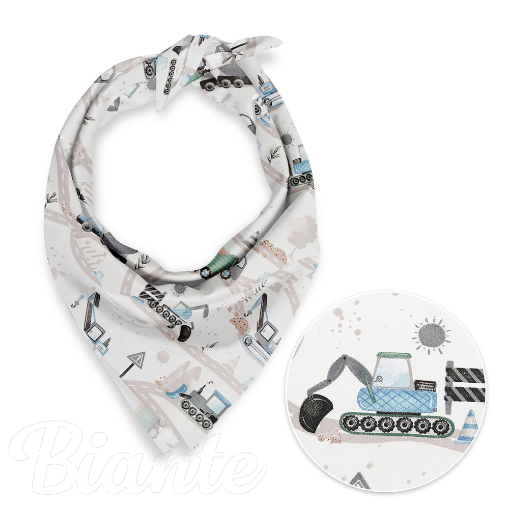 Dětský bavlněný šátek Sandra SA-687 Modro-zelená auta a bagry na bílém - Biante.cz