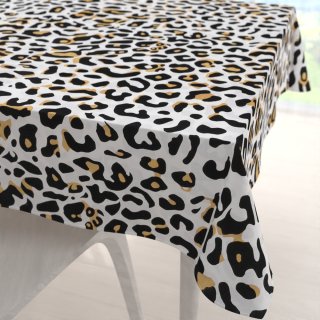 Bavlněný čtvercový ubrus Sandra SA-409 Leopardí vzor na bílém - Biante.cz