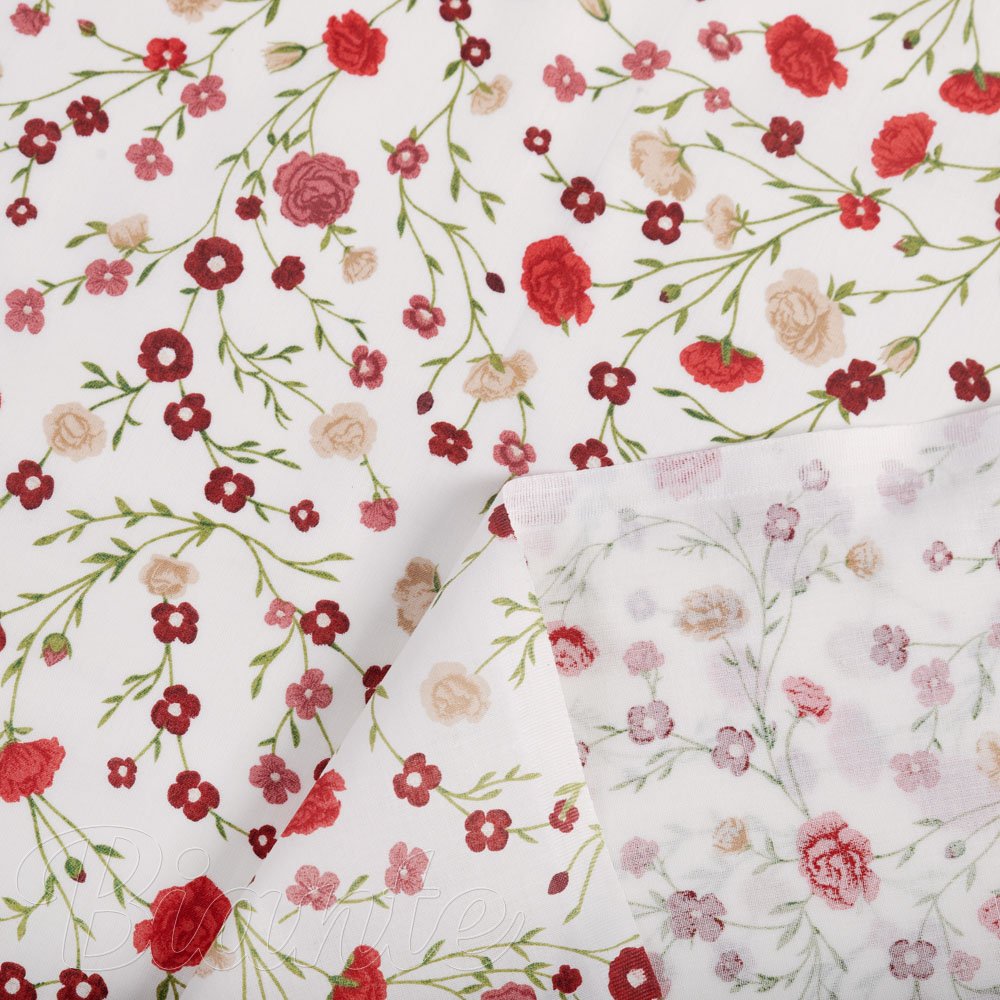 Bavlněná látka/plátno Sandra SA-719 Červeno-béžové drobné květiny na bílém - šířka 160 cm - detail 4 - Biante.cz