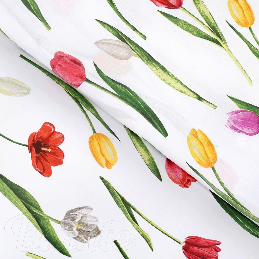 Bavlněná látka/plátno Sandra SA-506 Tulipány na bílém - šířka 220 cm - Biante.cz
