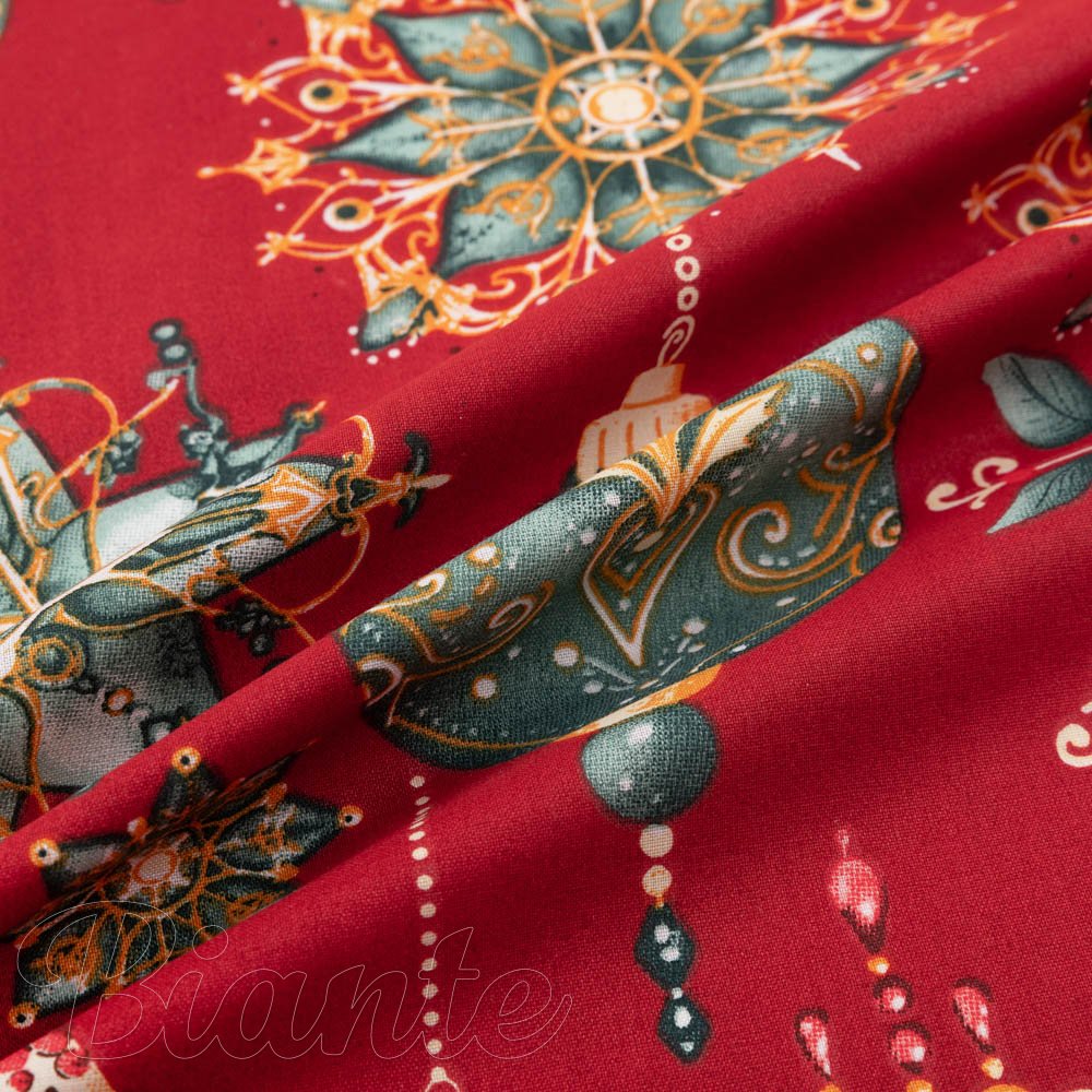Bavlněná látka/plátno Sandra SA-528 Vánoční baňky na červeném - šířka 160 cm - detail 3 - Biante.cz
