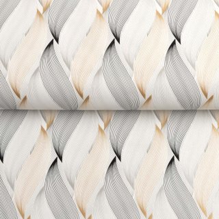 PVC obrus Zlato-strieborné designové vlnky na bielom PV-203 - metráž š. 140 cm - detail 1 - Biante.sk