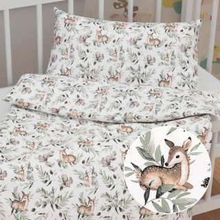 Dětské bavlněné povlečení do postýlky Sandra SA-455 Koloušci zajíčci a veverky na bílém - Biante.cz
