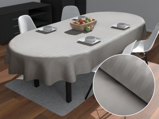 Damaškový oválný ubrus Atlas Gradl hnědošedé proužky 2 cm DM-019 - Biante.cz