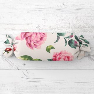 Polštář válec bonbon Sandra SA-715 Velké růžovočervené pivoňky na smetanovém - Biante.cz