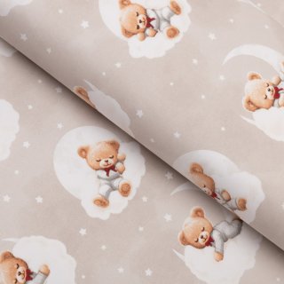 Dětská bavlněná látka/plátno Sandra SA-744 Spící medvídci na obláčcích na šedobéžovém - šířka 160 cm - Biante.cz