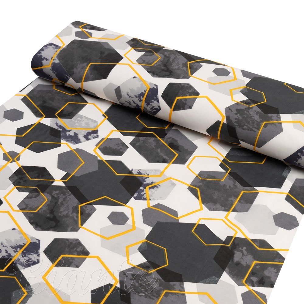 Bavlněná látka/plátno Sandra SA-568 Šedo-modrofialové mramorové hexagony na bílém - šířka 160 cm - detail 1 - Biante.cz