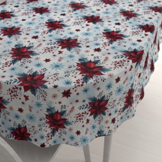 Saténový oválný ubrus LUP-506 Vánoční hvězdy na ledově modrém - Biante.cz