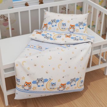 Dětské bavlněné povlečení do postýlky Sandra SA-593 Baby sovy modré - detail 1 - Biante.cz Dětské bavlněné povlečení do postýlky Sandra SA-593 Baby sovy modré - detail 1 - Biante.cz