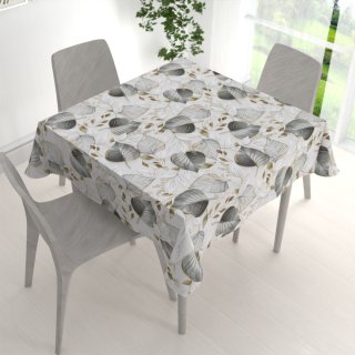 Velký dekorační čtvercový ubrus Leona LN-173 Šedé listy na režném - detail 1 - Biante.cz