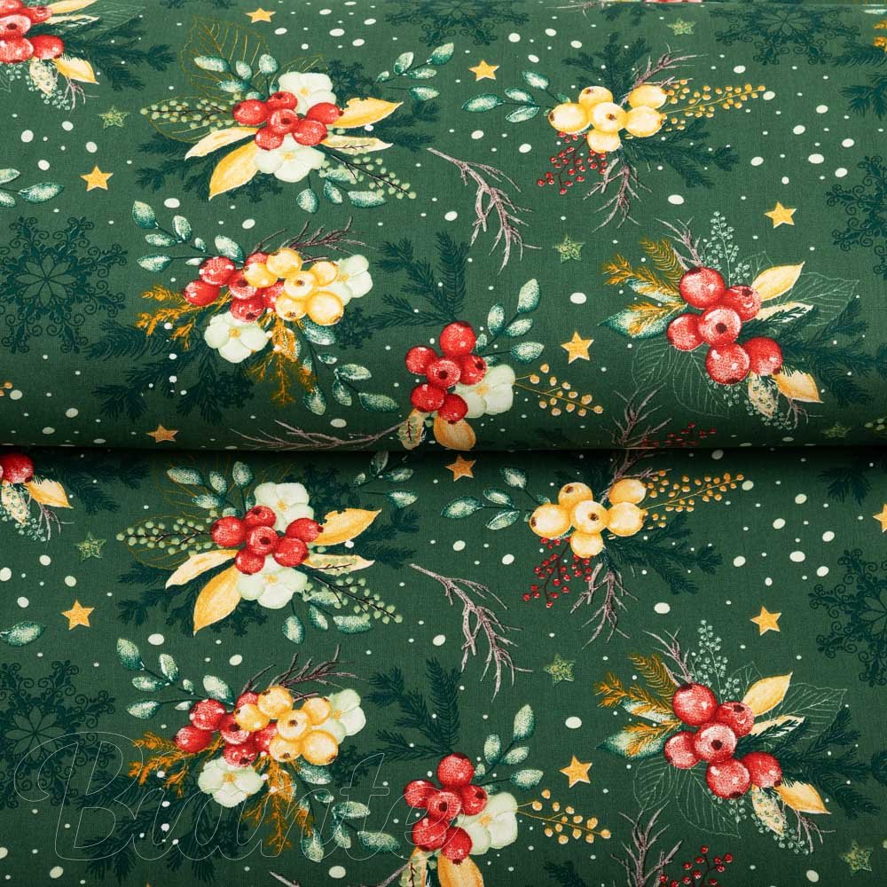 Bavlněná látka/plátno Sandra SA-713 Vánoční cesmíny na zeleném - šířka 160 cm - detail 2 - Biante.cz
