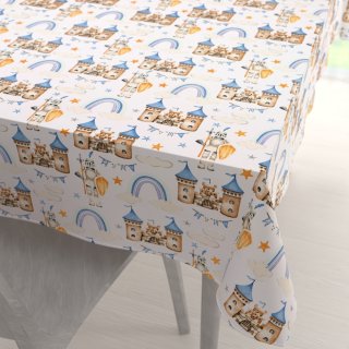 Dětský bavlněný obdélníkový ubrus Sandra SA-666 Modro-hnědé hrady a rytíři na bílém - Biante.cz Dětský bavlněný obdélníkový ubrus Sandra SA-666 Modro-hnědé hrady a rytíři na bílém - Biante.cz