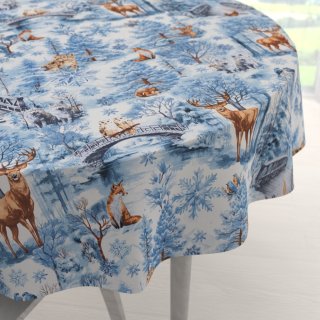 Bavlněný kulatý ubrus Sandra SA-674 Lesní zvířata v zimním lese na modrém - Biante.cz Bavlněný kulatý ubrus Sandra SA-674 Lesní zvířata v zimním lese na modrém - Biante.cz