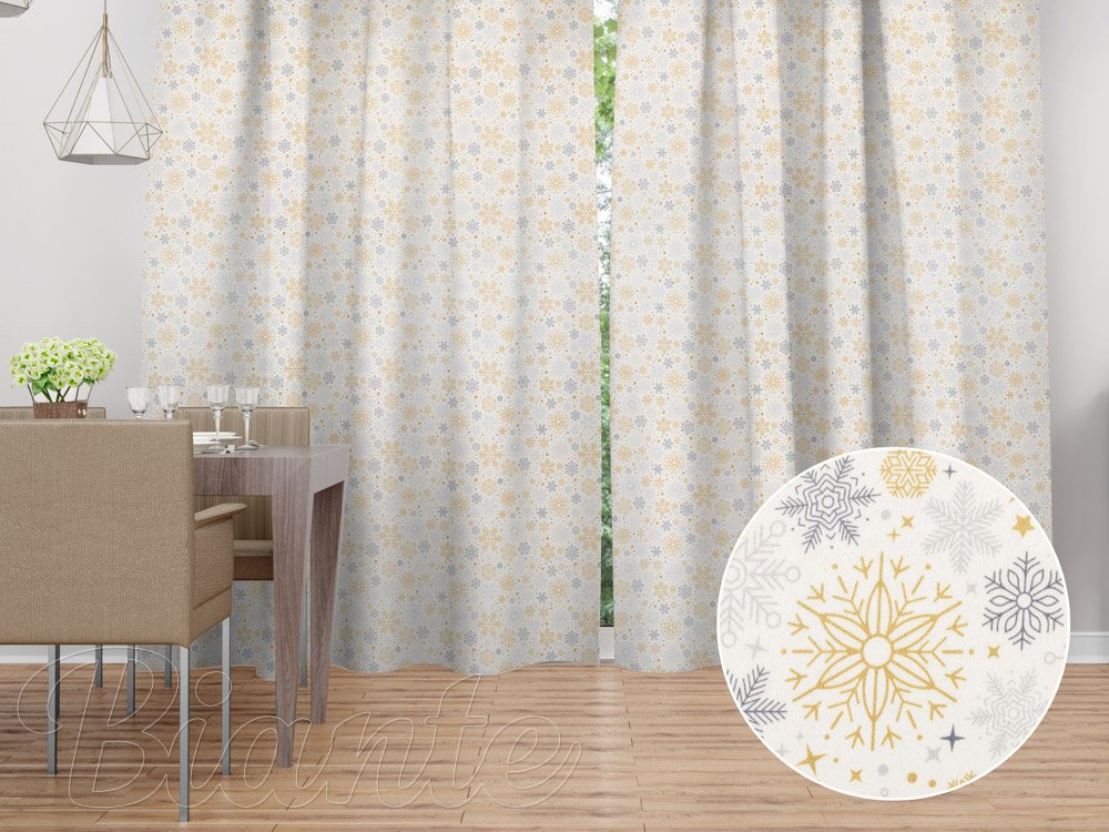 Saténový závěs LUP-505 Zlato-stříbrné vločky na bílém - Biante.cz