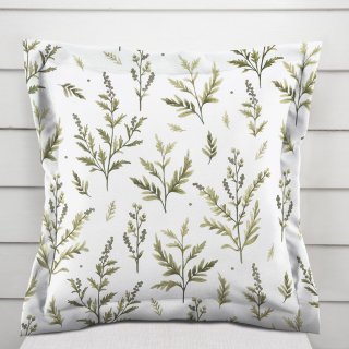 Bavlnená obliečka na vankúš s lemom Sandra SA-718 Zelené vňate byliniek na bielom - Biante.sk