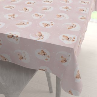 Dětský bavlněný obdélníkový ubrus Sandra SA-743 Spící medvídci na obláčcích na světle růžovém - Biante.cz