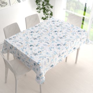 Dětský bavlněný obdélníkový ubrus Sandra SA-442 Mořský svět modrý na bílém - detail 1 - Biante.cz