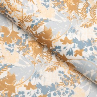 Sametová látka Tamara TMR-043 Hnědo-modré designové rostliny - šířka 140 cm - Biante.cz