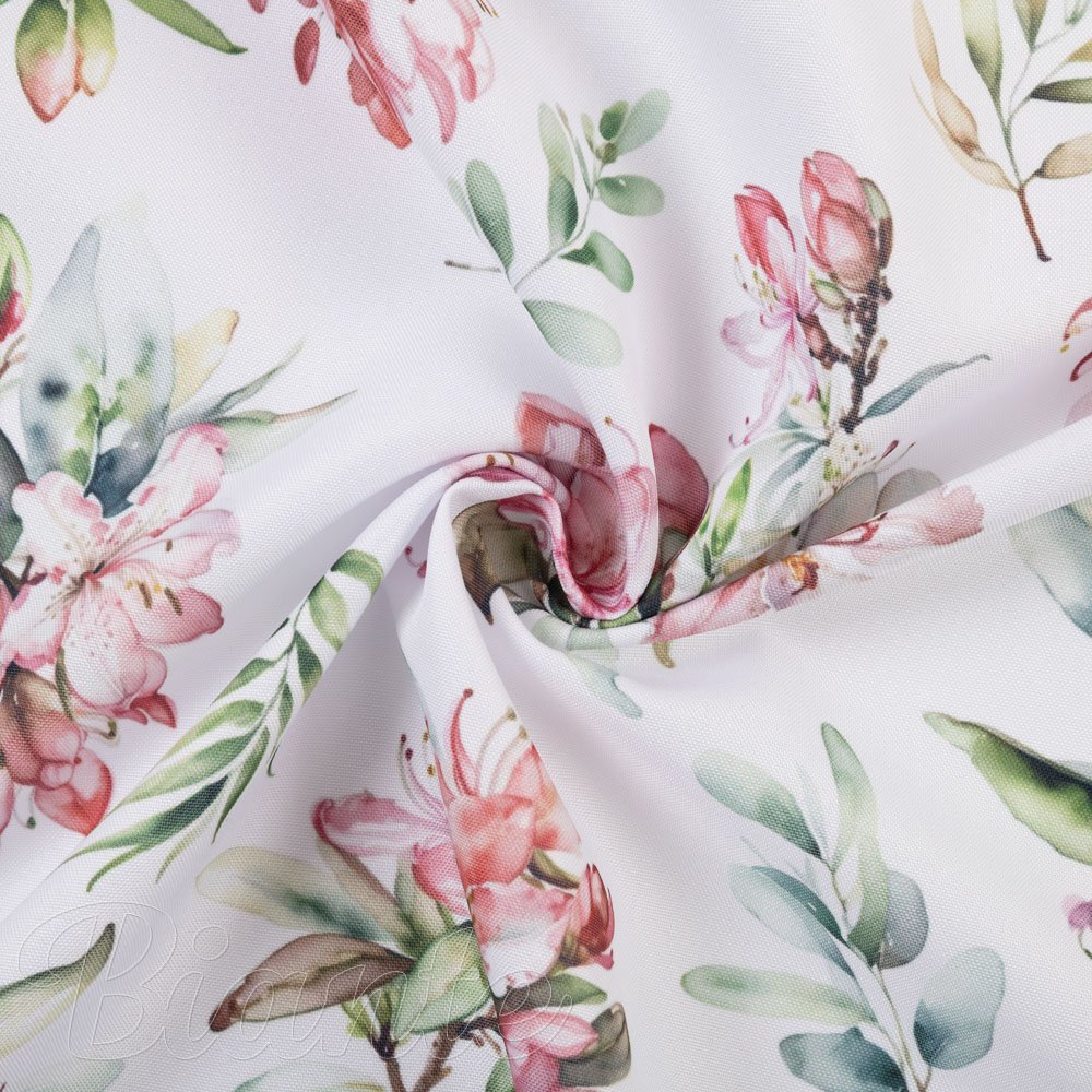 Teflonová látka na ubrusy TF-134 Akvarelové květy rododendronu na bílém - šířka 155 cm - detail 2 - Biante.cz