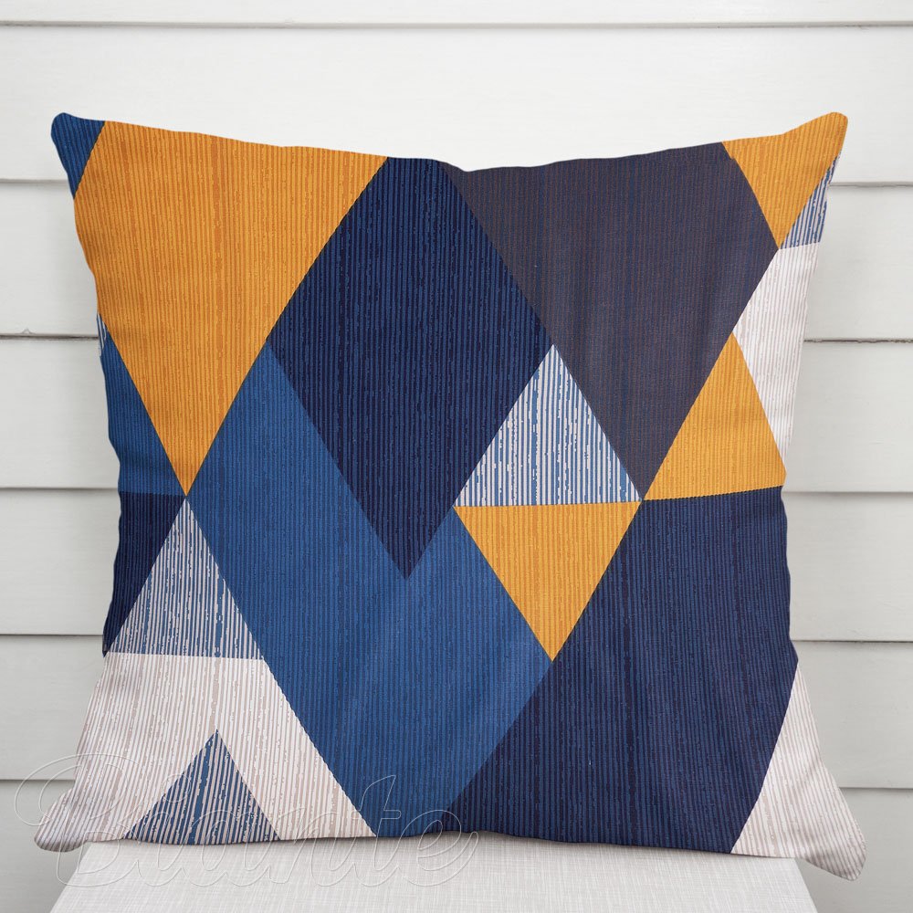 Bavlněný povlak na polštář Sandra SA-390 Modro-béžovo-oranžové trojúhelníky - Biante.cz