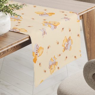 Dětský bavlněný běhoun na stůl Sandra SA-730 Medvídci a včelky na světle žlutém - Biante.cz