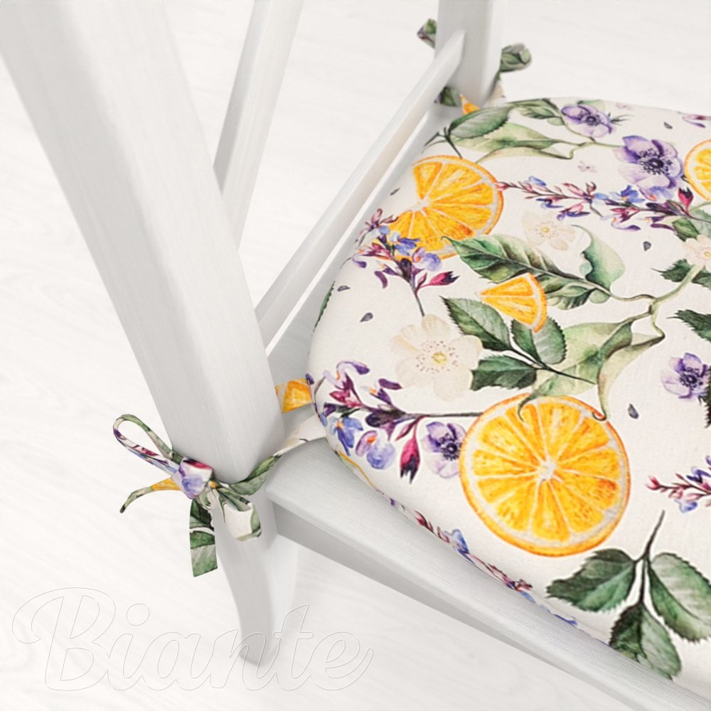 Oblý podsedák PML-103 Pomeranče mezi květy na bílém - 39x37x3 cm - detail 1 - Biante.cz