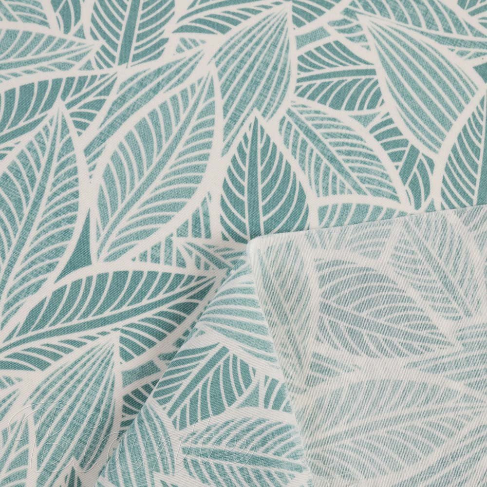 Dekorační látka Leona LN-166 Bílé listy na modrozeleném - šířka 140 cm a 280 cm - detail 3 - Biante.cz