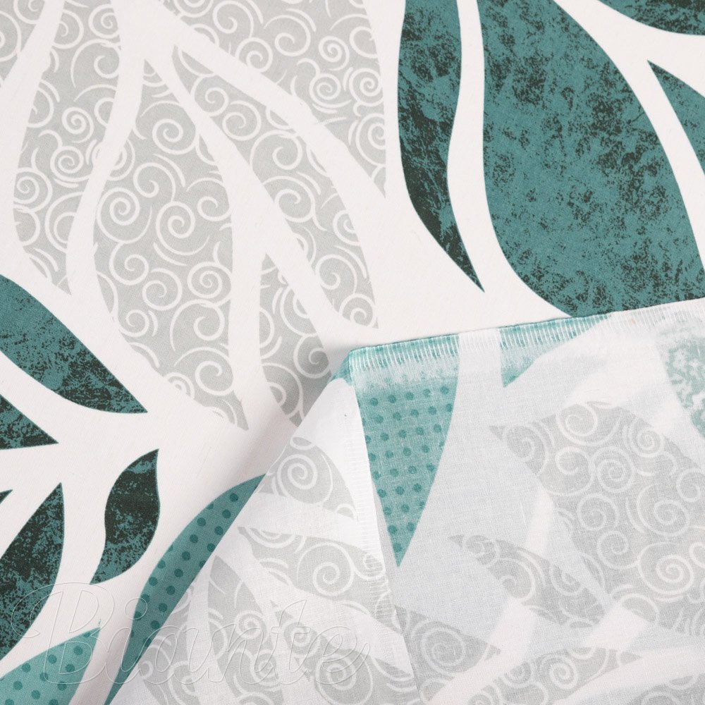 Bavlněná látka/plátno Sandra SA-572 Šedo-modrozelené abstraktní listy na bílém - šířka 160 cm - detail 4 - Biante.cz