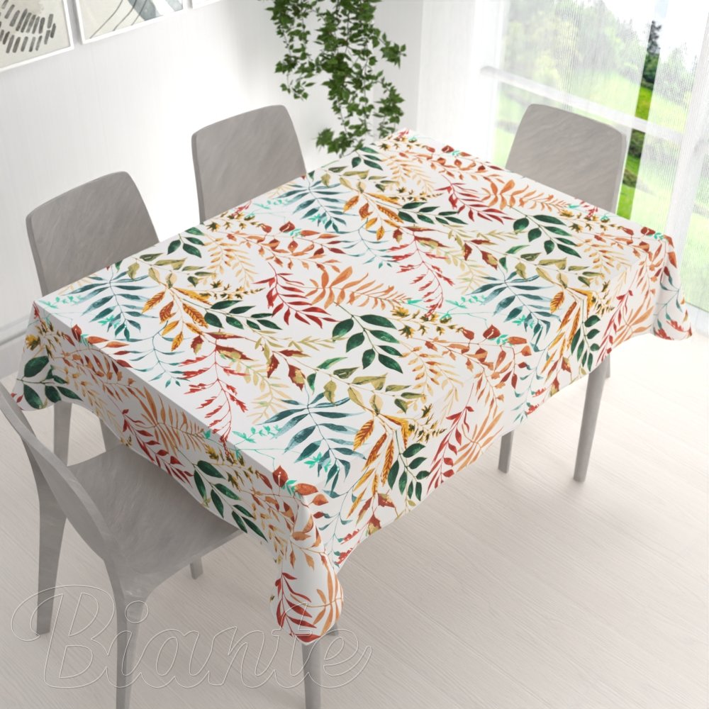 Bavlněný obdélníkový ubrus Sandra SA-712 Podzimní větvičky s listy na bílém - detail 1 - Biante.cz