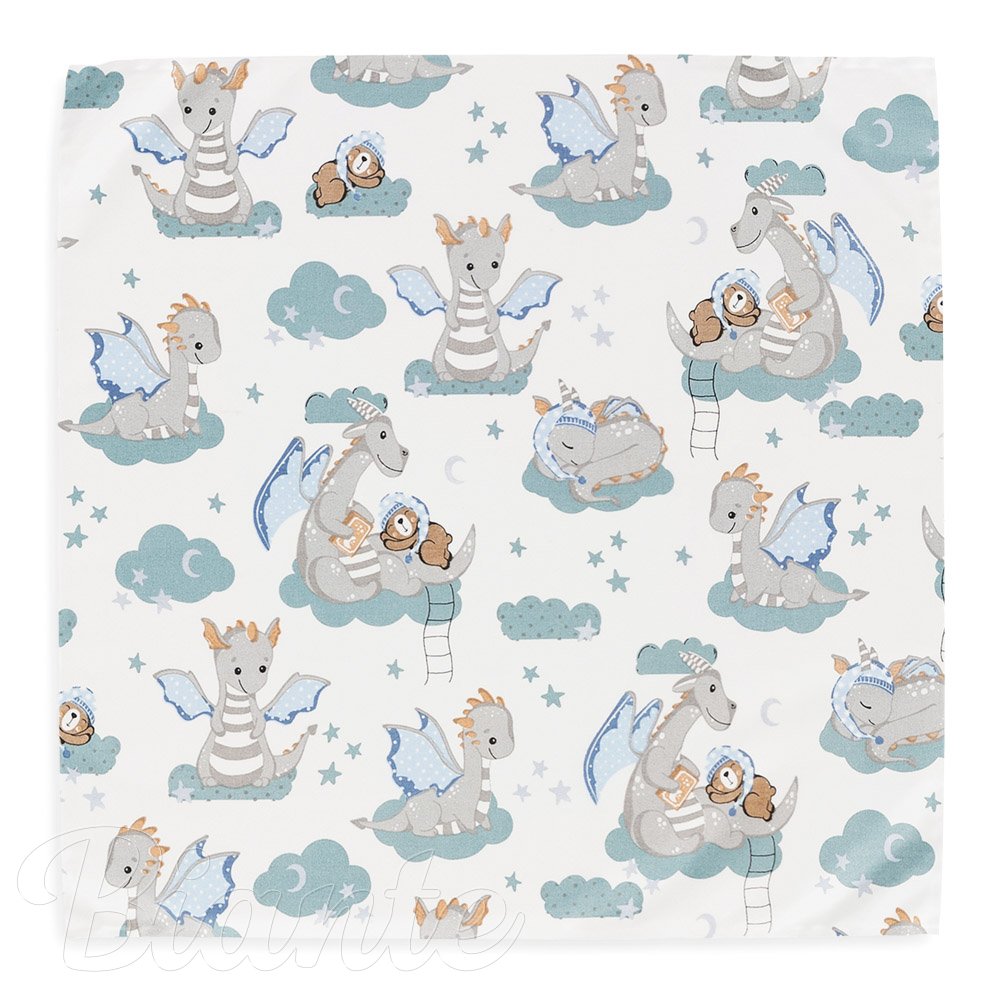 Dětský bavlněný šátek Sandra SA-689 Dráčci s medvídky na modrozelených obláčcích na bílém - detail 2 - Biante.cz