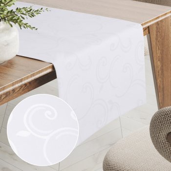 Teflónový behúň na stôl TF-100 Biele ornamenty s lístkami - Biante.sk Teflónový behúň na stôl TF-100 Biele ornamenty s lístkami - Biante.sk